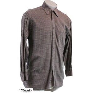 Pierre Cardin Vintage Mens Button Up Shirt Long Sleeve Brown Checked Sz M